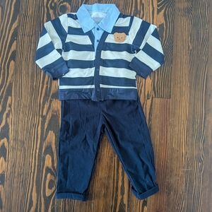 New Navy Boys Outfit Set With Corduroy Pants And Striped Button Down 12-18 Month